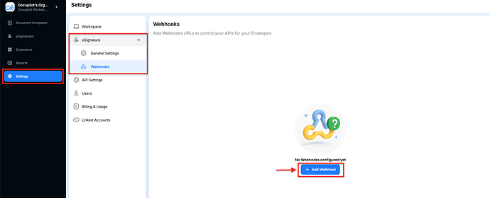 Adding webhook URL in Docupilot