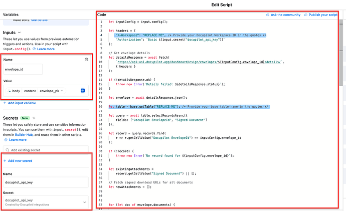 Updating the script and creating input variables