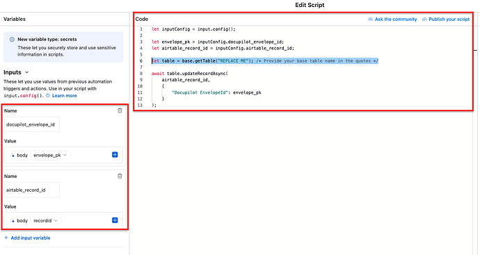Adding script to capture envelope ID